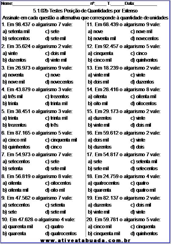 Atividade 5.1.02b Testes Posição de Quantidades por Extenso