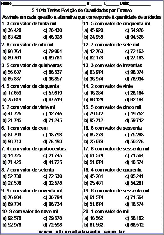 Atividade 5.1.04a Testes Posição de Quantidades por Extenso