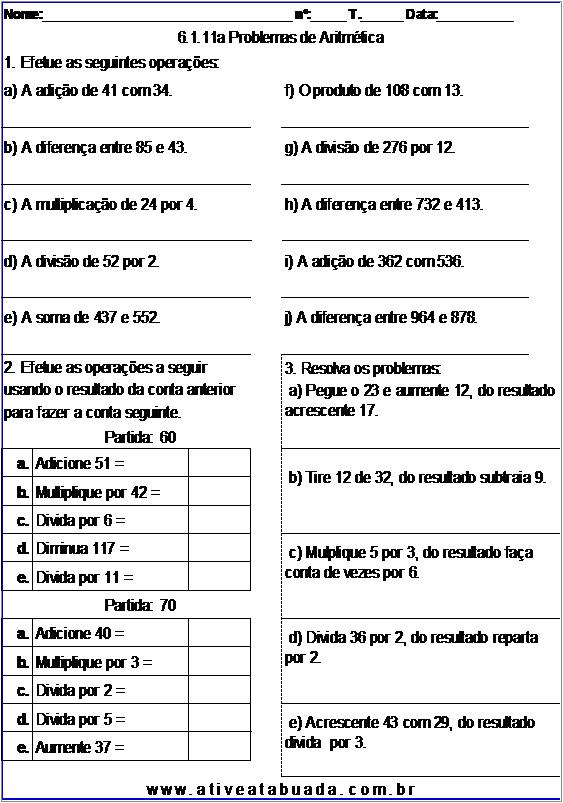 6-01 Operações com Números Naturais. Problemas e Exercícios. > aMath