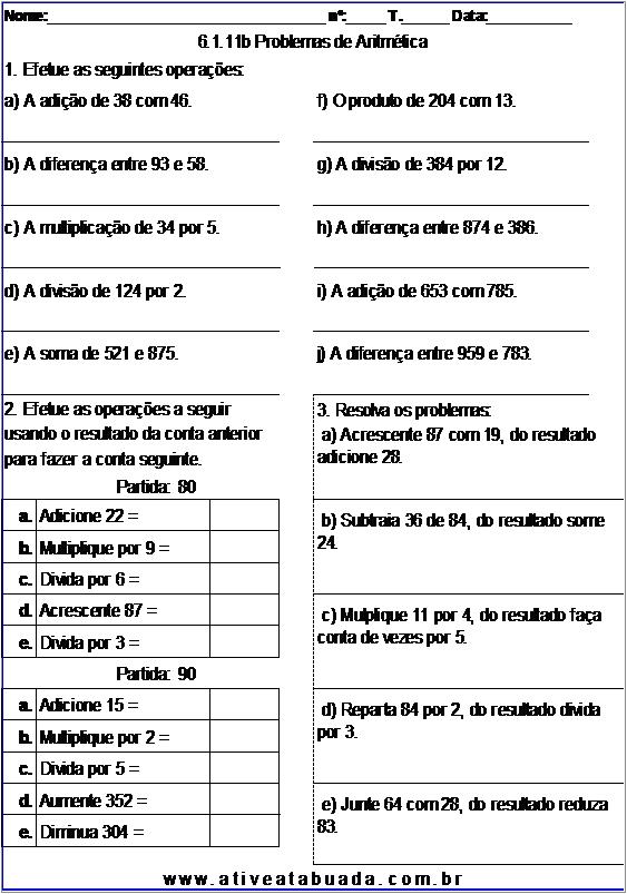 Atividade 6.1.11b Problemas de Aritmética