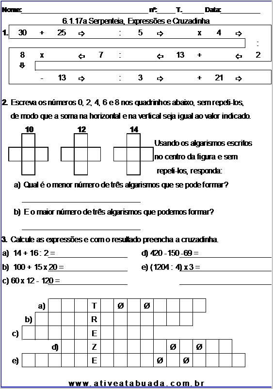 Atividade 6.1.17a Serpenteia, Expressões e Cruzadinha