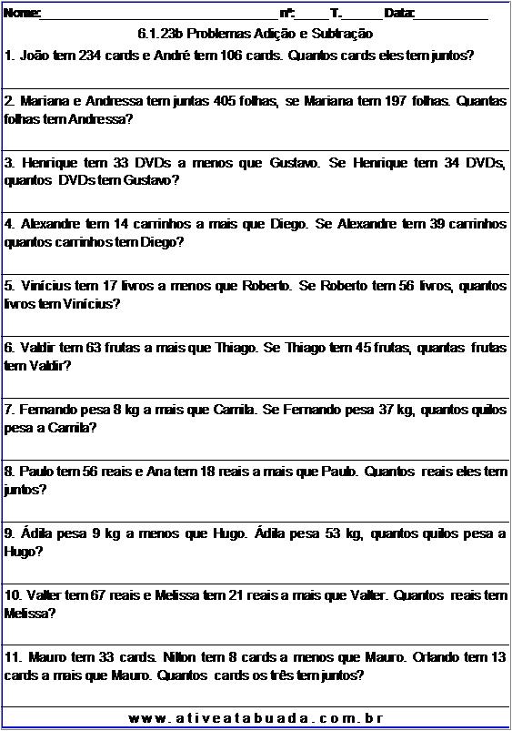 Atividade 6.1.23b Problemas Adição e Subtração