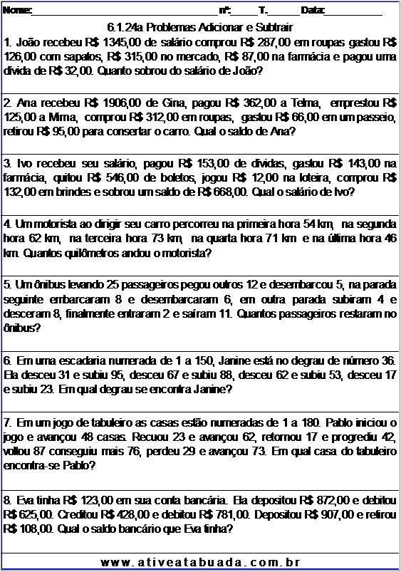 Atividade 6.1.24a Problemas Adicionar e Subtrair