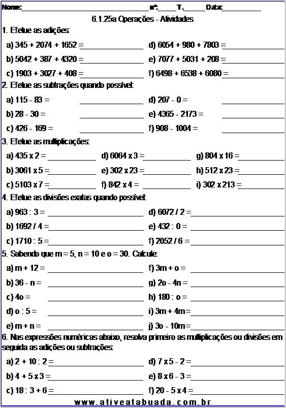 Atividades De Matemática 4 Operações  Atividades de multiplicação,  Matemática, Atividades de matemática