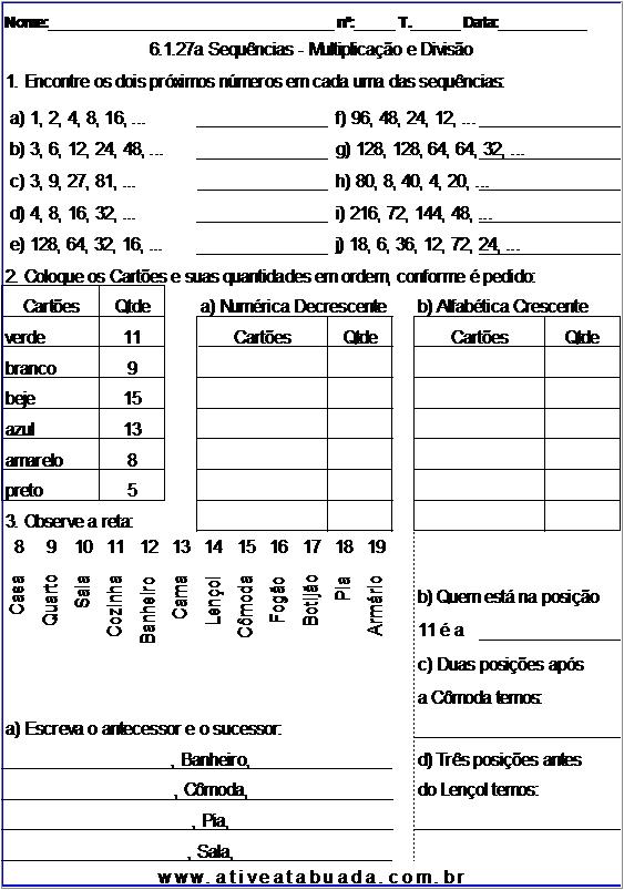 Atividade 6.1.27a Sequências - Multiplicação e Divisão