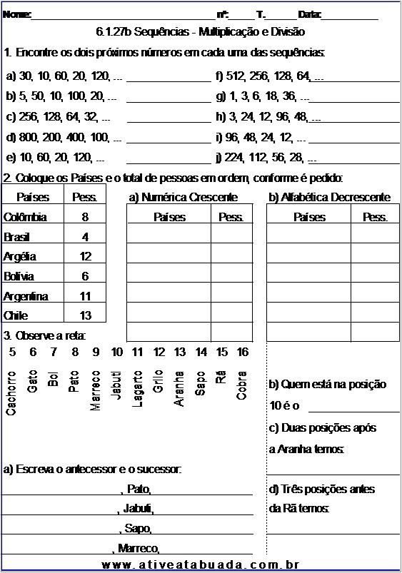 Atividade 6.1.27b Sequências - Multiplicação e Divisão