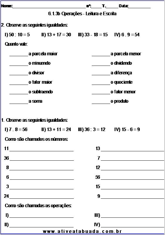 6-01 Operações com Números Naturais. Problemas e Exercícios. > aMath