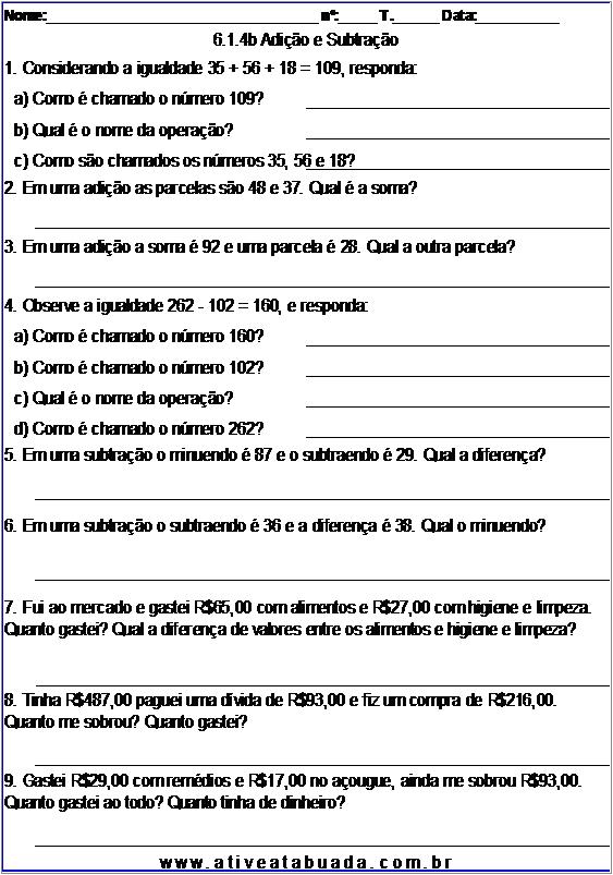 QUIZ DE MATEMÁTICA 6° ANO - Adição de Números Naturais 