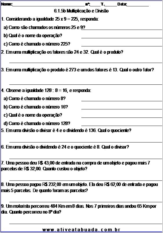 Atividade 6.1.5b Multiplicação e Divisão