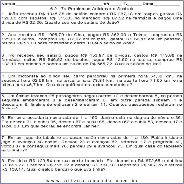 Atividade 6.2.17a Problemas Adicionar e Subtrair