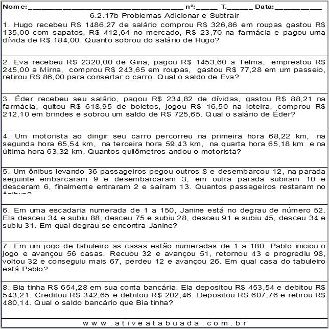 Atividade 6.2.17b Problemas Adicionar e Subtrair