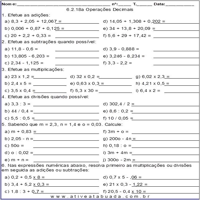 Atividade 6.2.18a Operações Decimais