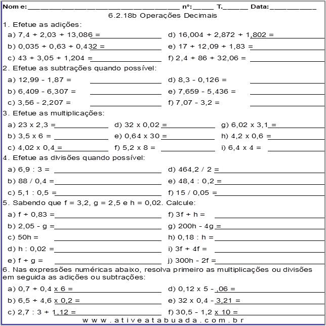 Atividade 6.2.18b Operações Decimais