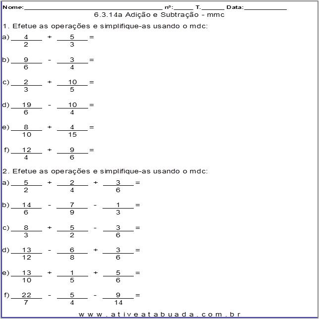 QUIZ DE MATEMÁTICA 6° ANO - Adição de Frações 