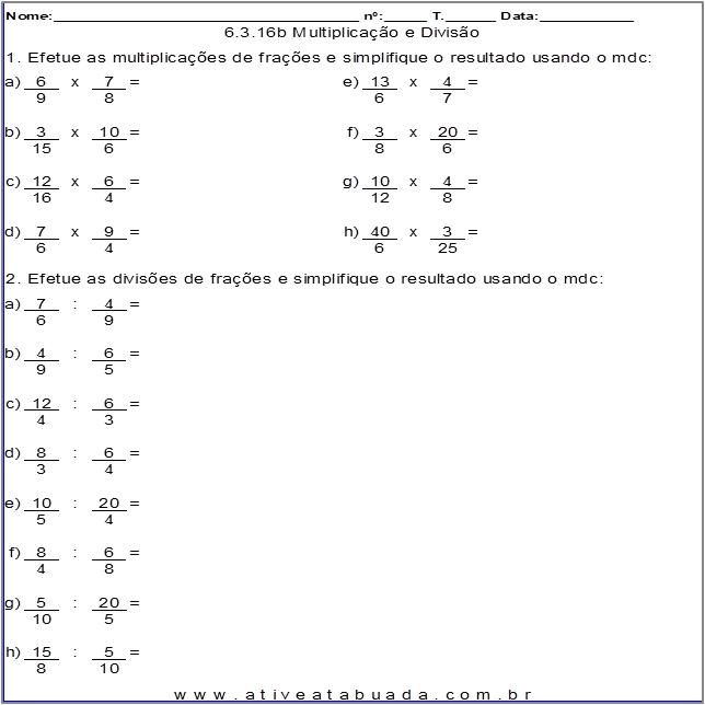 Multiplicação e Simplificação de fraçâo 