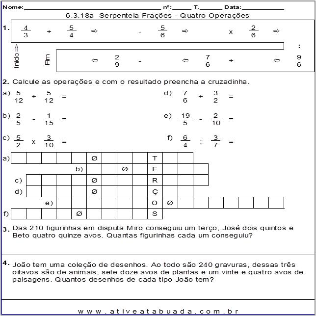 Atividade 6.3.18a  Serpenteia Frações - Quatro Operações