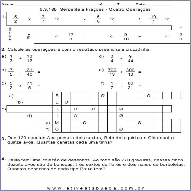 Atividade 6.3.18b  Serpenteia Frações - Quatro Operações