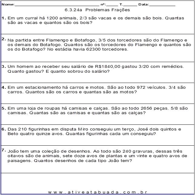 Atividade 6.3.24a  Problemas Frações