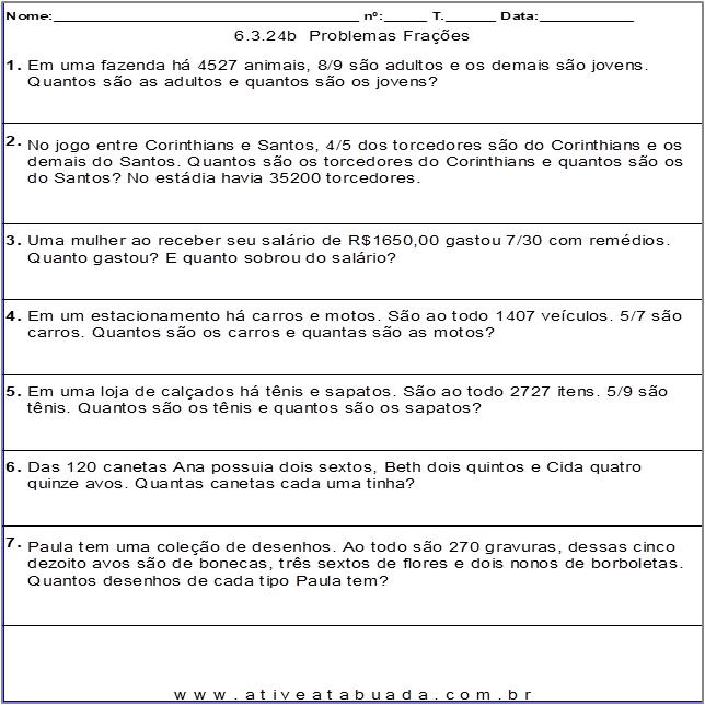 Atividade 6.3.24b  Problemas Frações