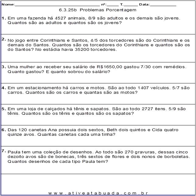 Atividade 6.3.25b  Problemas Porcentagem