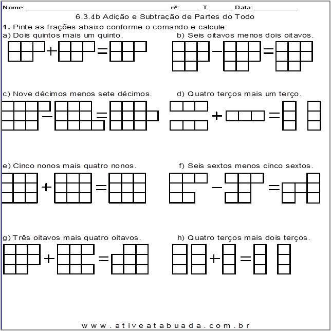 Atividade 6.3.4b Adição e Subtração de Partes do Todo