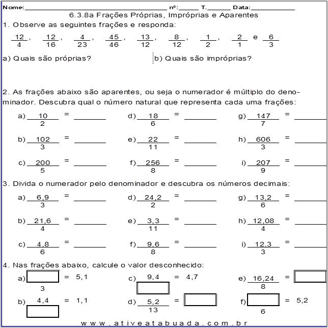 Atividade 6.3.8a Frações Próprias, Impróprias e Aparentes