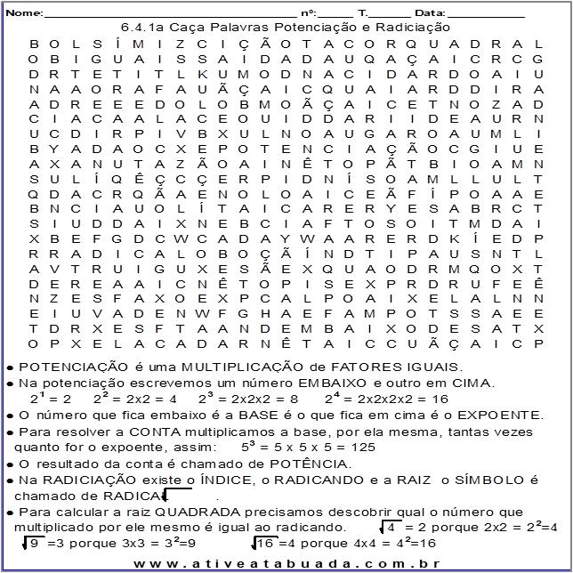 QUIZ DE MATEMÁTICA 9° ANO - Potenciação 