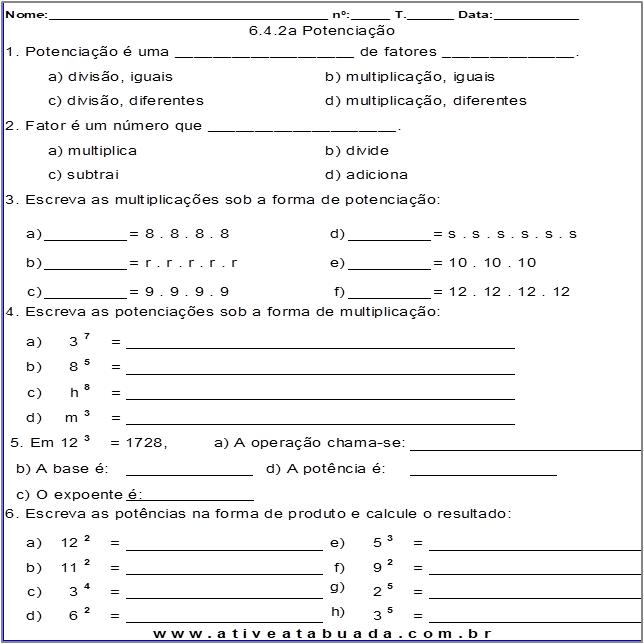 Atividade 6.4.2a Potenciação