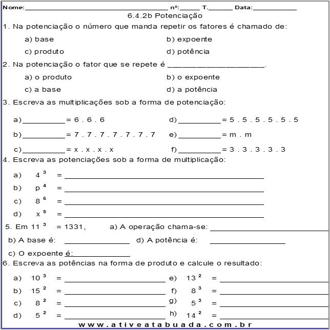 Atividade 6.4.2b Potenciação