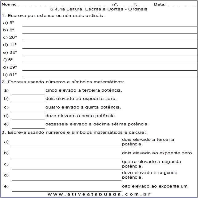 Atividade 6.4.4a Leitura, Escrita e Contas - Ordinais