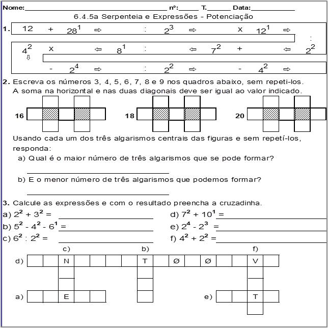 Atividade 6.4.5a Serpenteia e Expressões - Potenciação