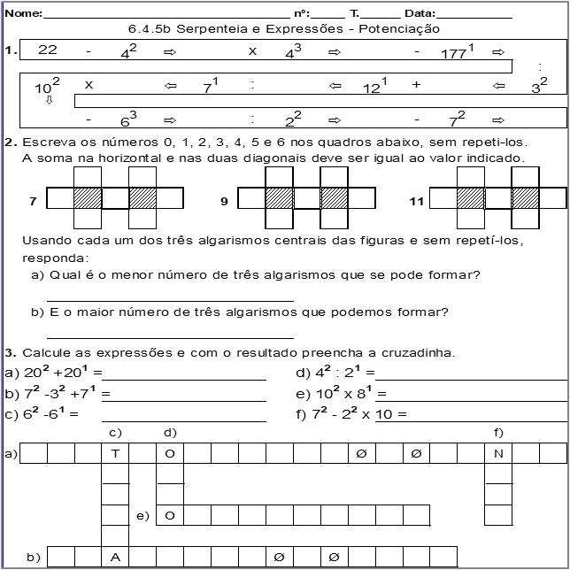 Atividade 6.4.5b Serpenteia e Expressões - Potenciação