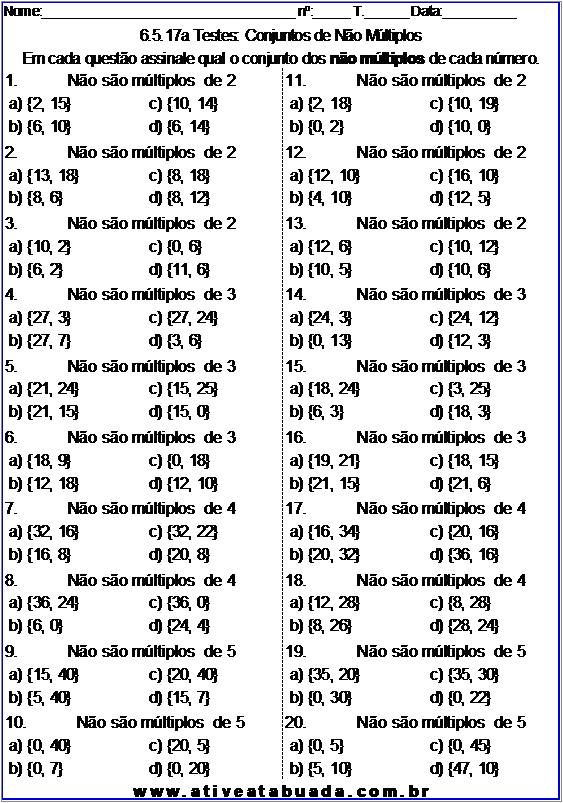 Atividade 6.5.17a Testes: Conjuntos de Não Múltiplos