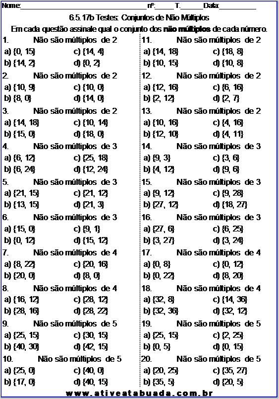 Atividade 6.5.17b Testes: Conjuntos de Não Múltiplos