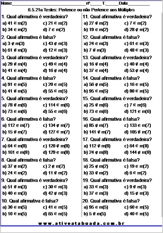 Atividade 6.5.21a Testes: Pertence ou não Pertence aos Múltiplos