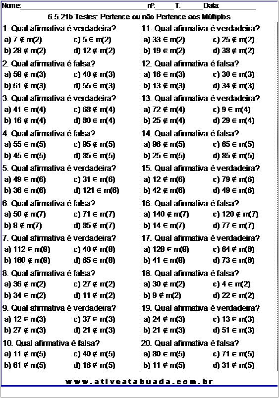 Atividade 6.5.21b Testes: Pertence ou não Pertence aos Múltiplos