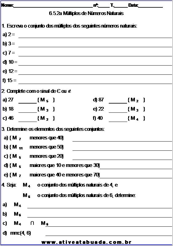 Atividade 6.5.2a Múltiplos de Números Naturais