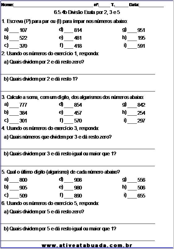 Atividade 6.5.4b Divisão Exata por 2, 3 e 5