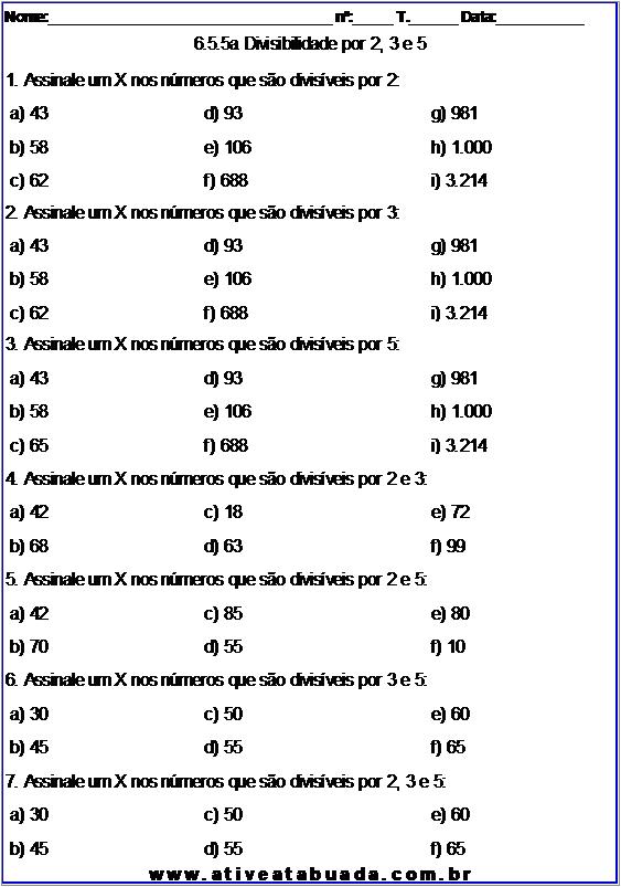 Atividade 6.5.5a Divisibilidade por 2, 3 e 5