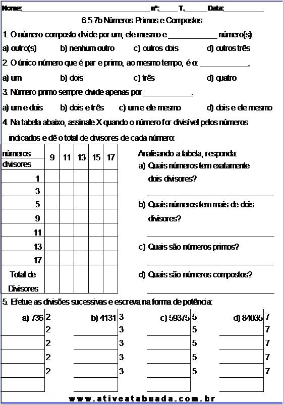 Atividade 6.5.7b Números Primos e Compostos