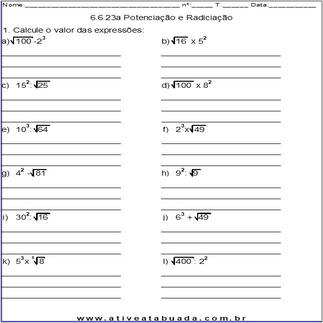 Atividade 6.6.23a Potenciação e Radiciação