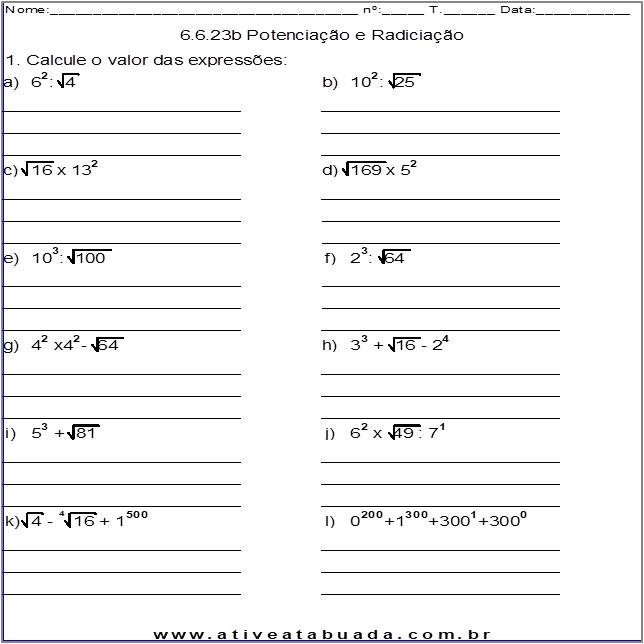 Atividade 6.6.23b Potenciação e Radiciação