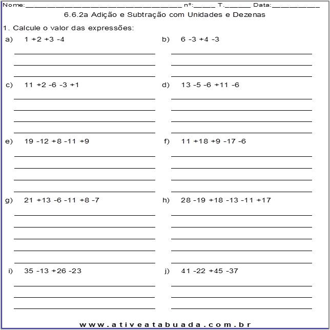 Atividade 6.6.2a Adição e Subtração com Unidades e Dezenas