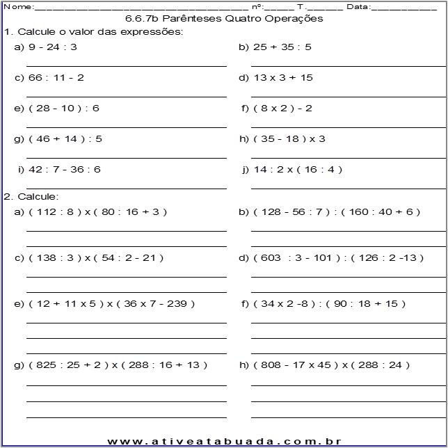 Atividade 6.6.7b Parênteses Quatro Operações
