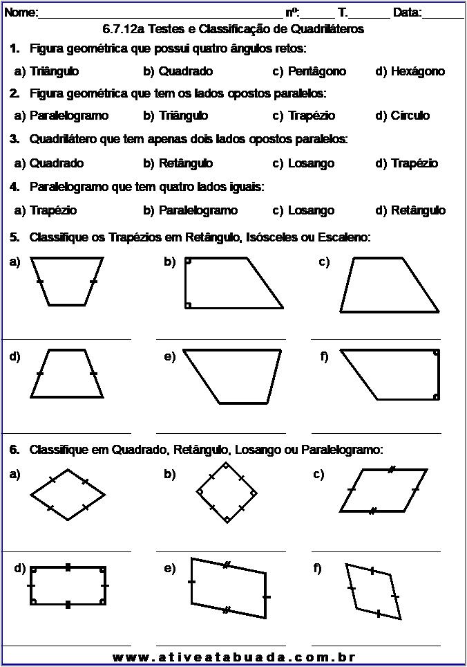 Atividade 6.7.12a Testes e Classificação de Quadriláteros