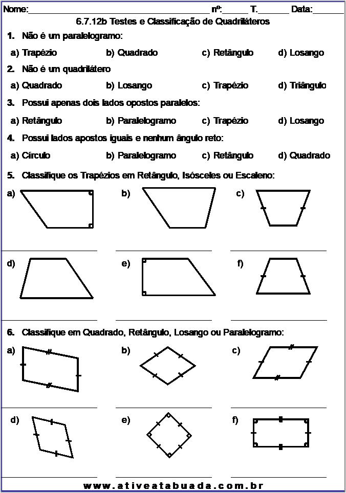 Atividade 6.7.12b Testes e Classificação de Quadriláteros
