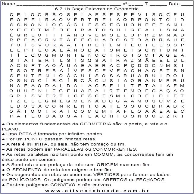 Atividade 6.7.1b Caça Palavras de Geometria