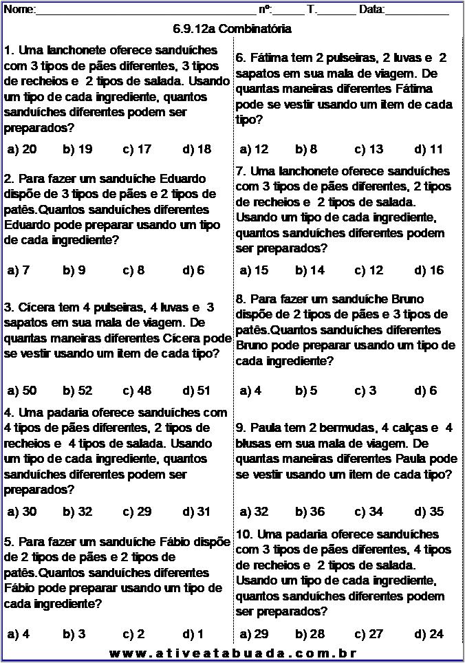 Atividade 6.9.12a Combinatória