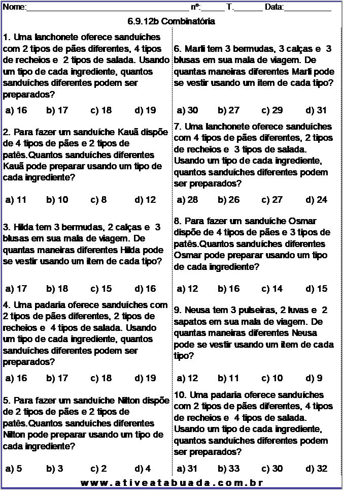 Atividade 6.9.12b Combinatória