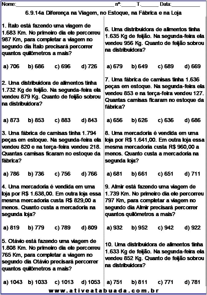 Atividade 6.9.14a Diferença na Viagem, no Estoque, na Fábrica e na Loja